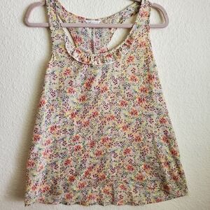 Candies Floral White Ruffle Front Racer Back Tank Womens Top  Large Country